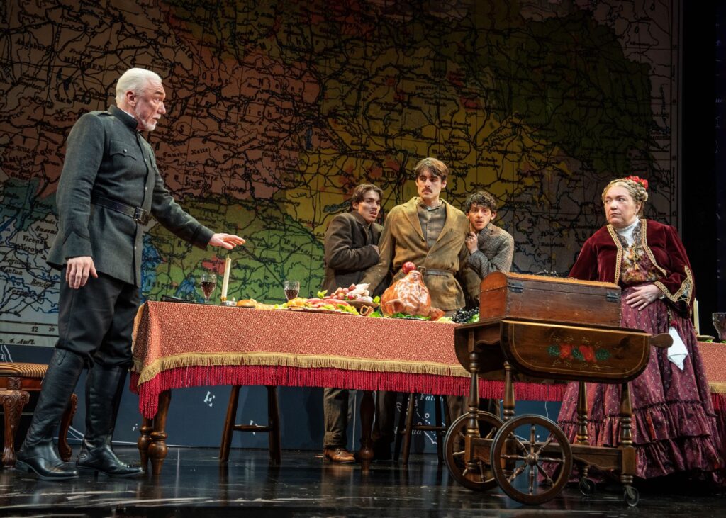 (L to R): Patrick Page, Jason Sanchez, Adrien Rolet, Jake Berne, Kristine Nielsen in 'Archduke' (Joan Marcus)