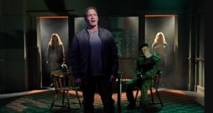 (L to R): Doireann Mac Mahon, Michael Hayden, Harrison Tipping, Annabelle Zasowski in 'The Honey Trap' (Joan Marcus)
